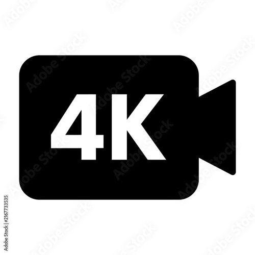 Black video camera icon with white 4K text for high-definition video content or technology branding.