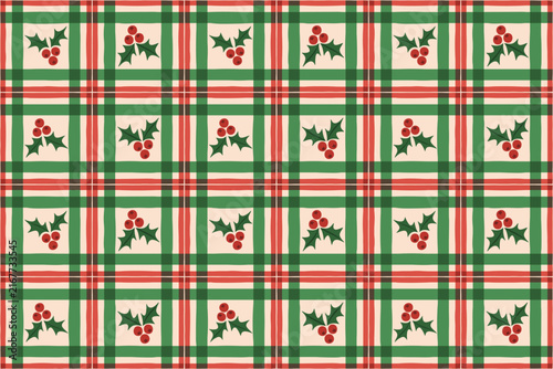 Holly Berry Plaid Seamless Pattern