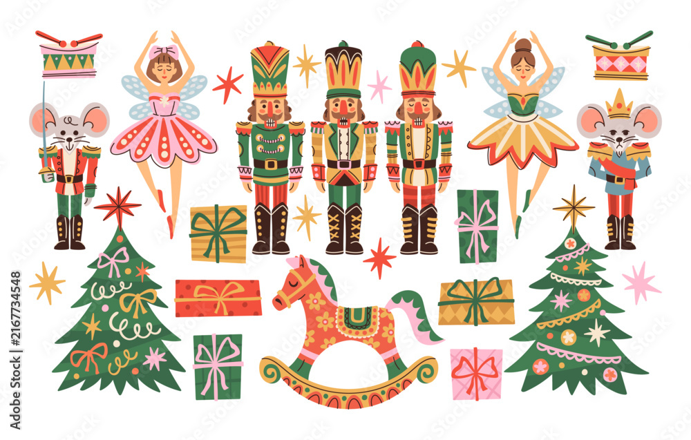 Fototapeta premium Nutcracker Ballet Characters With Holiday Elements