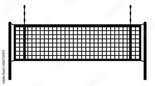 Volleyball net with posts is depicted as a black silhouette