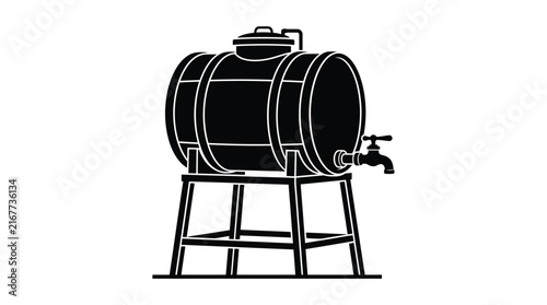 Water barrel with faucet and stand is a black silhouette