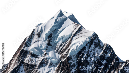 Canvas Print Snow-covered mountain peak with dramatic ice formations, isolated on transparent