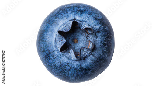 Konstfotografi Single ripe blueberry with star-shaped calyx, isolated on transparent background