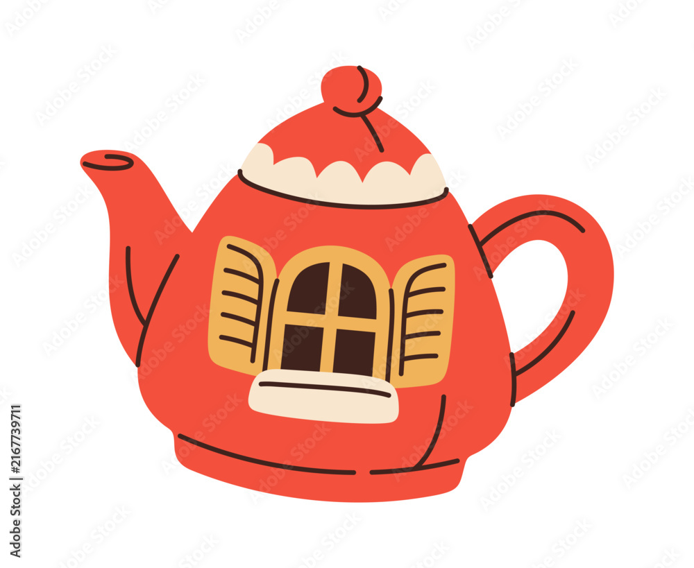 Fototapeta premium Teapot House With Window Cozy Cartoon