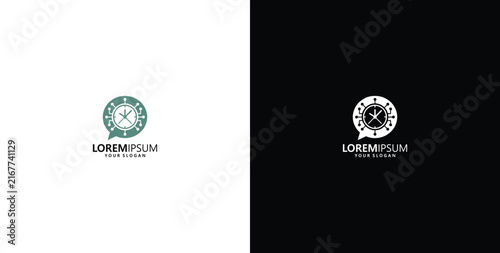 Professional compass navigation logo design with chat bubble and gear elements for business communication and strategic direction services