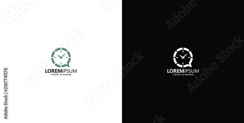 Minimalist Clock and Speech Bubble Logo Design Combining Time Management and Communication Concepts for Professional Services