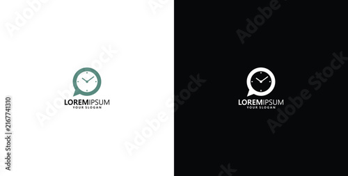 Modern and clean minimalist clock icon with speech bubble, representing communication and time management, ideal for business and technology branding