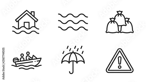 Flood and Emergency Line Icons Set