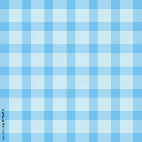 Light sky blue and pale baby blue classic gingham check seamless pattern.Flat geometric checkered retro vector background. Cute clean design for boy nursery textile, summer picnic packaging, wallpaper