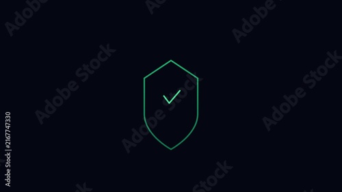 Minimalist green shield with checkmark animation for cybersecurity and data protection concepts 4k