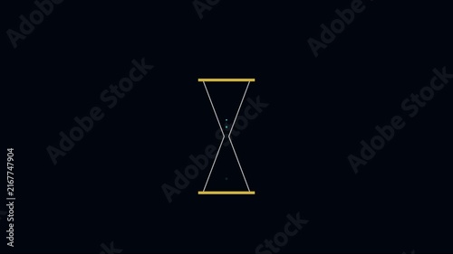 Minimalist hourglass loading animation with glowing particles on dark 4k background, timer countdown