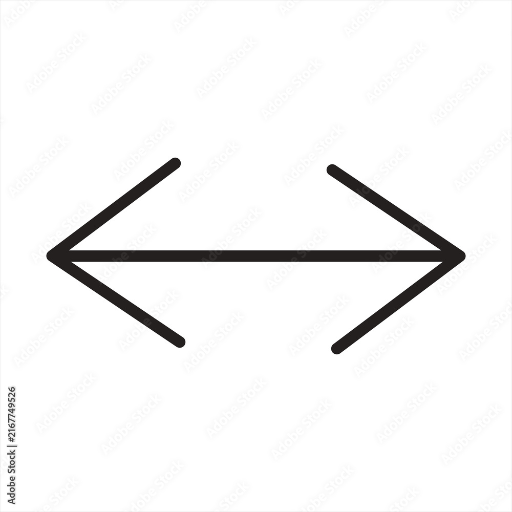 Obraz premium Black outline horizontal double arrow icon representing direction navigation and resizing with navigation sign