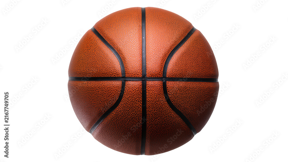 Fototapeta premium Orange textured basketball with black seams, isolated on transparent background