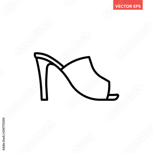 High heel mule sandal line icon, backless slide heel footwear flat design vector pictogram, infographic interface elements for app logo web button ui ux isolated on white background