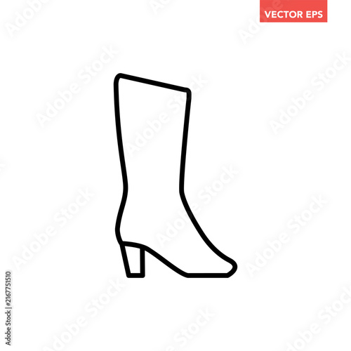 Knee-high heeled boot line icon, women's fall winter fashion flat design vector pictogram, infographic interface elements for app logo web button ui ux isolated on white background