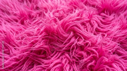 Obraz w ramie Magenta pink faux fur fabric texture background with long soft hairs arranged in messy wavy patterns creating rich luxurious shaggy textile surface for fashion.