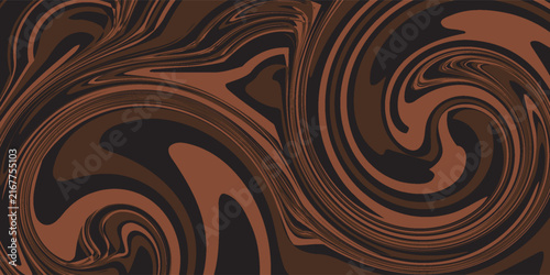 Retro coffee color background. Milk chocolate liquid dessert texture. Wavy swirl candy pattern for poster, cover, banner, pamphlet. Vintage brown trippy hippie wallpaper in 60s or 70s style. Vector