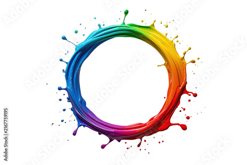Rainbow paint circle with dynamic splashes