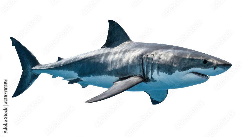 Fototapeta premium Great white shark swimming, isolated on transparent background
