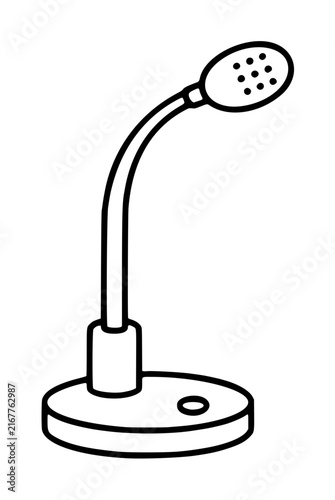 Foto Minimalist black and white line art vector icon of a professional gooseneck desktop microphone on a circular stand, perfect for podcasting, broadcasting, and office communication illustrations