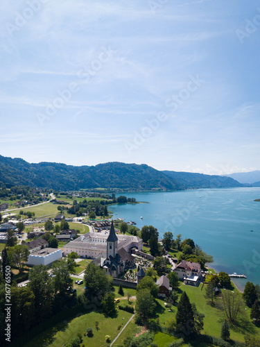 Ossiach and Lake Ossiach with Ossiach Abbey in Carinthia, Austria