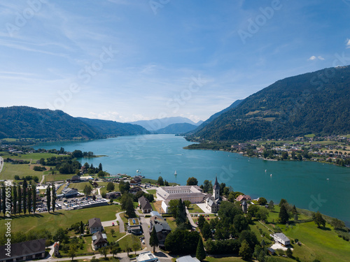 Ossiach and Lake Ossiach with Ossiach Abbey in Carinthia, Austria