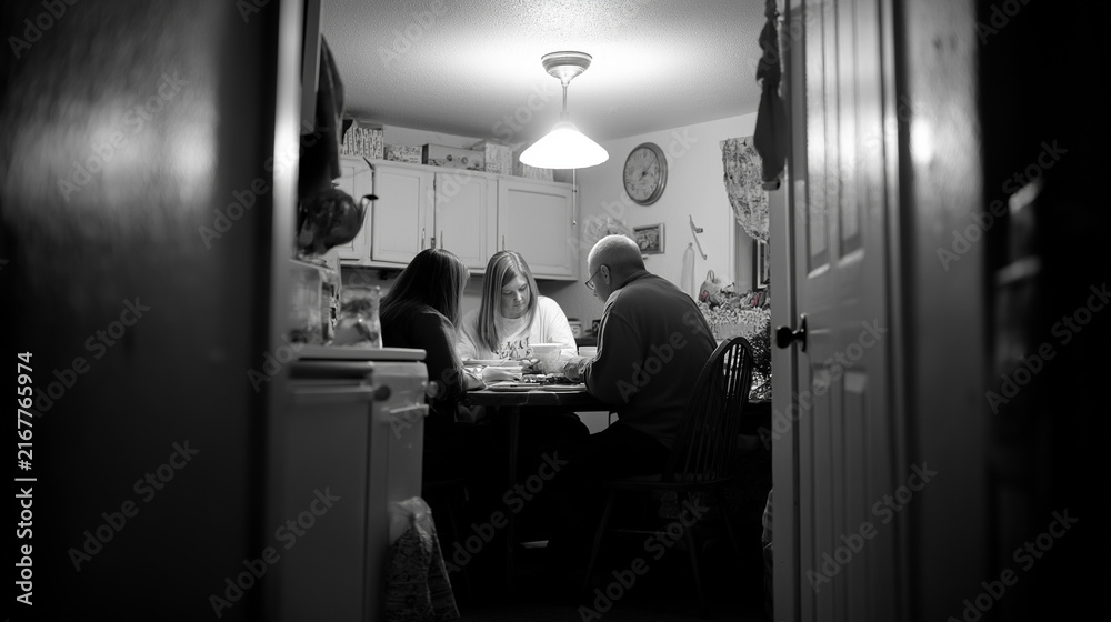 Fototapeta premium Family gathered around kitchen table