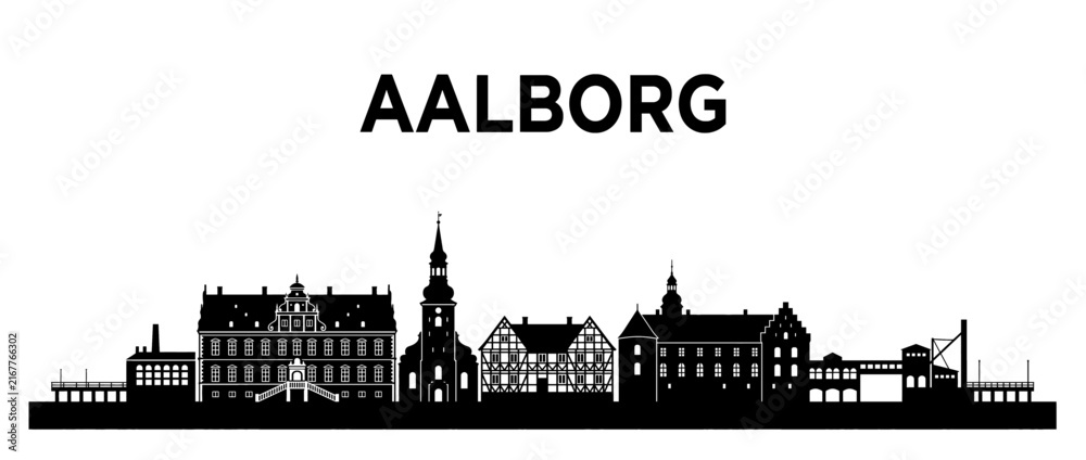 Obraz premium Aalborg Denmark City Skyline Silhouette Isolated on White Background