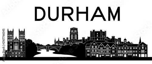 Durham England City Skyline Silhouette with Cathedral and Castle Illustration