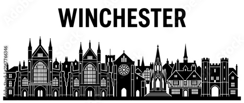 Winchester England City Skyline Silhouette Black Vector Art Isolated on White Background