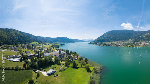Ossiach and Lake Ossiach with Ossiach Abbey in Carinthia, Austria