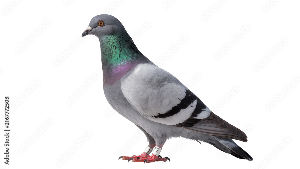 Obraz premium Gray pigeon with iridescent neck feathers, isolated on transparent background