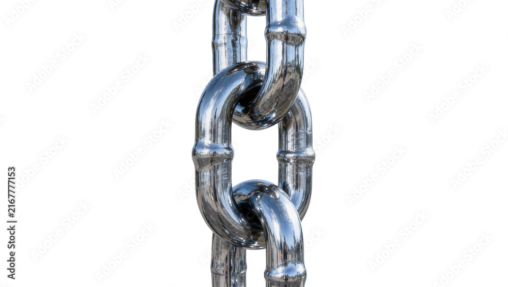 Naklejka premium Polished chrome metal chain links, isolated on transparent background