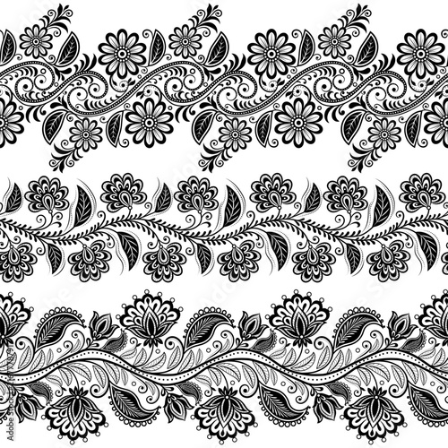 floral pattern vintage ethnic modern embroidery texture boho design vector illustration hand drawn flower motif branches leaves wallpaper seamless background border.