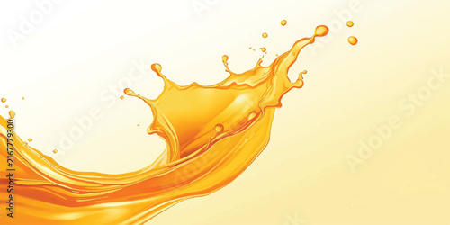 Orange Juice Splash Wave Isolated on White Background with Vibrant Yellow Orange Liquid, Summer Motion, Vector Illustration, Abstract Design and Decorative Pattern