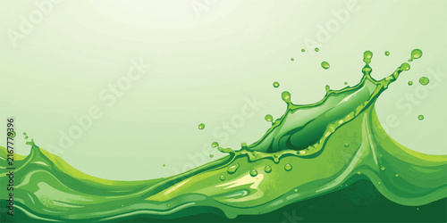 Green Liquid Paint Splash Isolated on White Background, Dynamic Fresh Water Wave with Bubbles, Drops and Ripple Effect, Clean Nature Spa Concept in Macro Detail