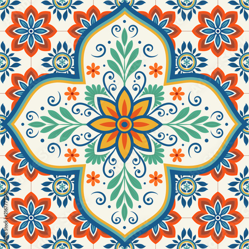 Moroccan tile pattern ceramic tile pattern Floral ethnic motifs for tile design. Spanish, Portuguese, or Moroccan traditional ornaments.