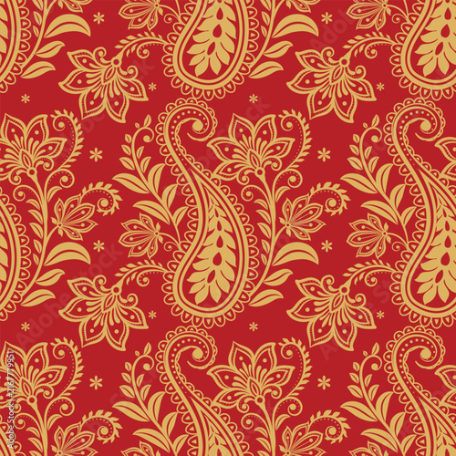 Paisley ethnic flowers seamless pattern floral vintage background