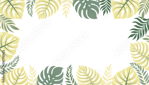 Tropical leaf frame silhouette with monstera and palm leaves