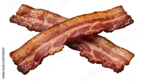 Obraz na płótnie Crispy fried bacon strips savory breakfast meat, isolated on transparent backgro