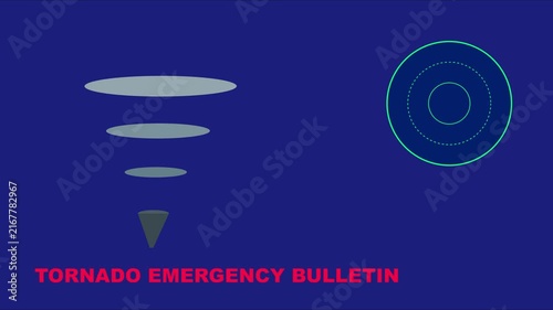 Tornado emergency bulletin alert with radar animation for weather news broadcasts and severe storm warning systems 4k