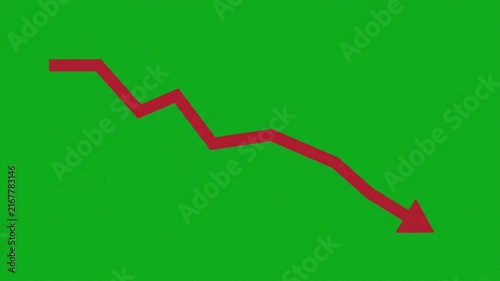 Red downward arrow moving down on financial stock chart grid