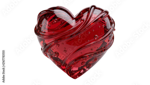 Cuadro en lienzo Red glass heart with swirling texture and bubbles, isolated on transparent backg