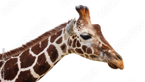 Photography Giraffe head and neck with brown and white patches, isolated on transparent back