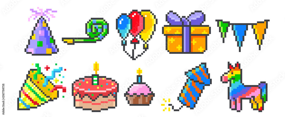 Naklejka premium Party Icons Celebration Pixel Art