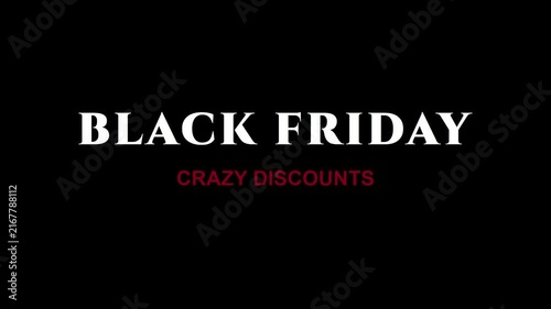 Animation 4k black friday crazy discounts animated text for retail sales and marketing promotions shopping