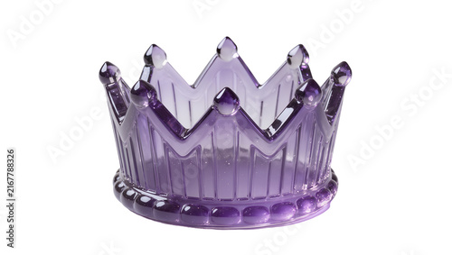 Konstfotografi Purple glass crown shaped candy dish, isolated on transparent background