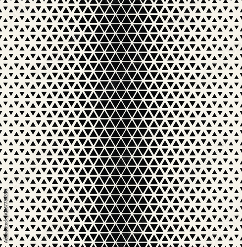 Vector seamless pattern featuring a modern geometric design with repeating tiles and a precise triangular grid with gradation. The structured composition creates a clean, stylish aesthetic.