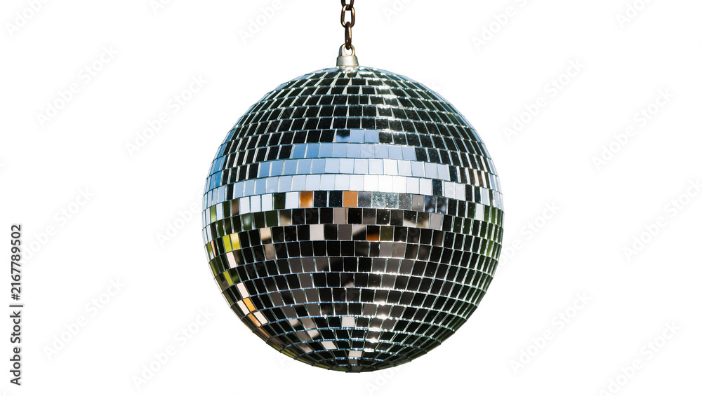 Obraz premium Shiny disco ball with many small mirrored squares, isolated on transparent background