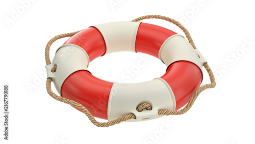 Obraz na plátne Red and white life preserver ring with rope, isolated on transparent background